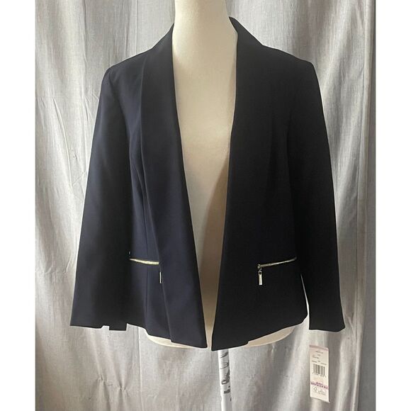 Evan-Picone Black Label Navy Open Front Blazer Jacket Size 6 NWT - Picture 2 of 15